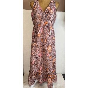 Madewell J.Crew Women Orange Brown Maxi Dress Sleeveless V-Neck Tassel Sz 2